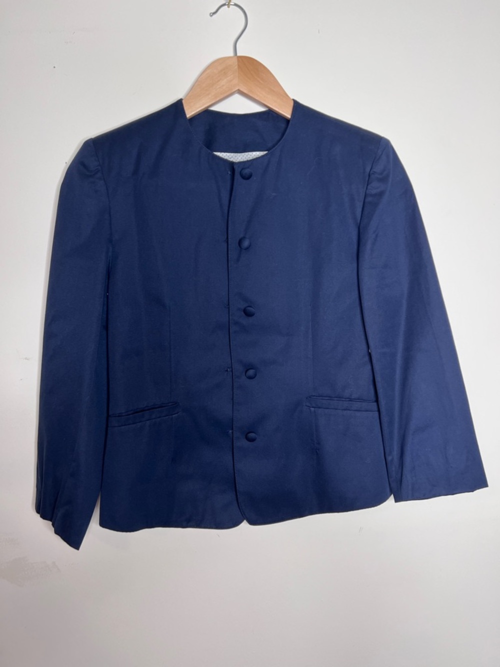 Vintage Navy Blue Collarless Blazer